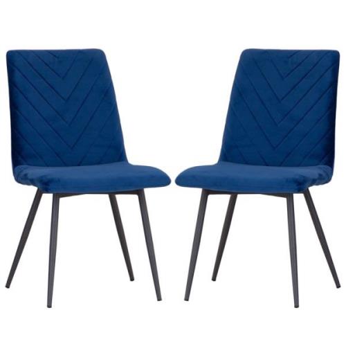 Casey Blue Velvet Dining Chairs With Metal Legs In Pair