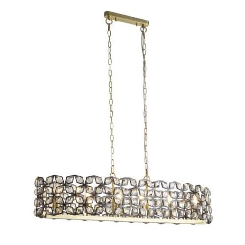 Iris 6 Light Crystal Frame Bar Pendant Light In Black And Brass