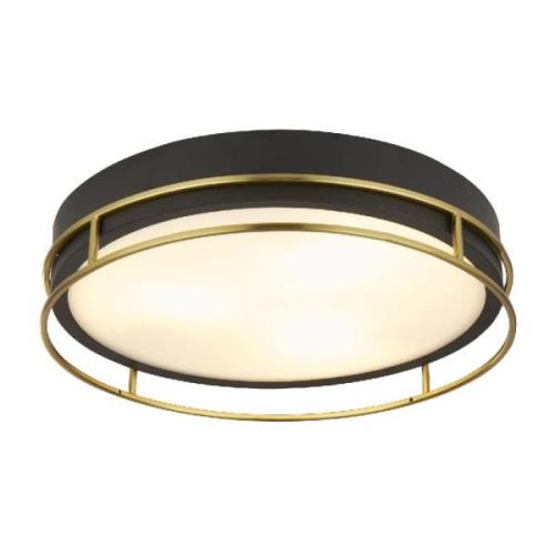 Phoenix 3 Light Frosted Glass Flush Light In Black And Brass