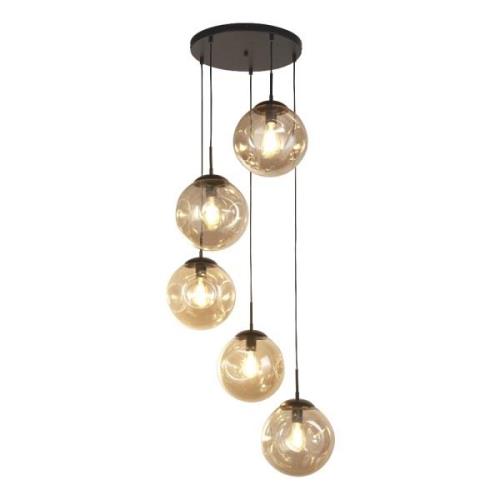 Punch 5 Light Champagne Glass Multi Drop Pendant Light In Black