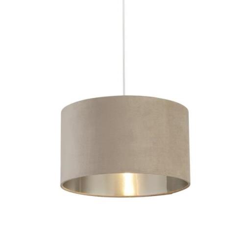 Drum Taupe Velvet Pendant Light Large With Inner Silver