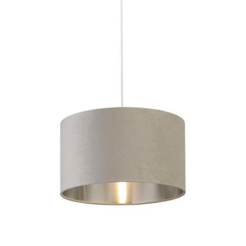 Drum Light Grey Velvet Pendant Light Large With Inner Silver