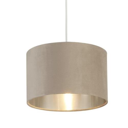 Drum Taupe Velvet Pendant Light Small With Inner Silver