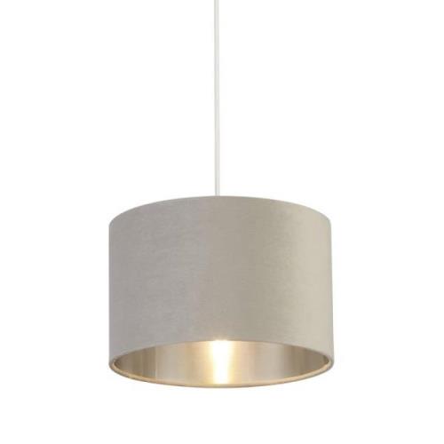 Drum Light Grey Velvet Pendant Light Small With Inner Silver