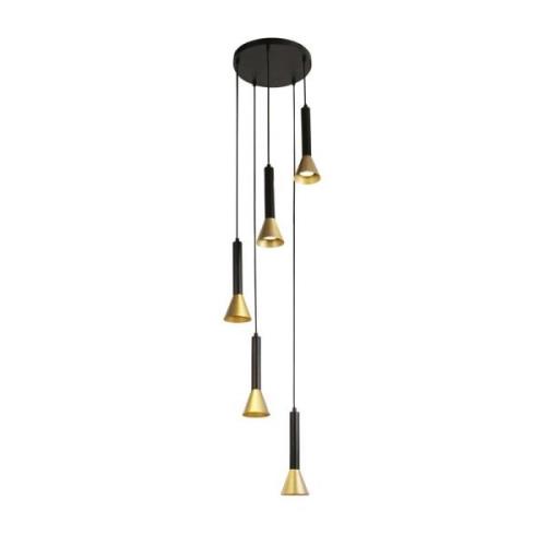 Signal 5 Light Gold Shade Multi Drop Pendant Light In Black