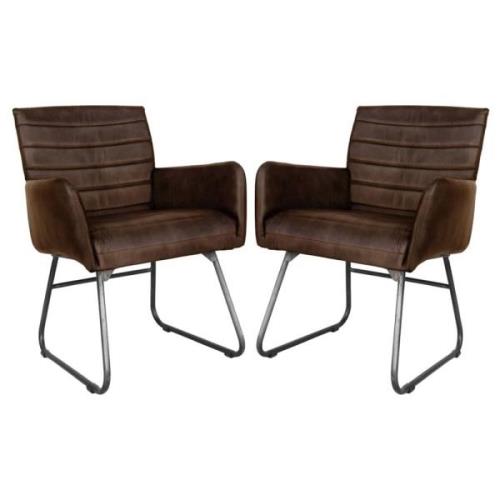 Granby Brown Leather Dining Chairs With Metal Legs In Pair