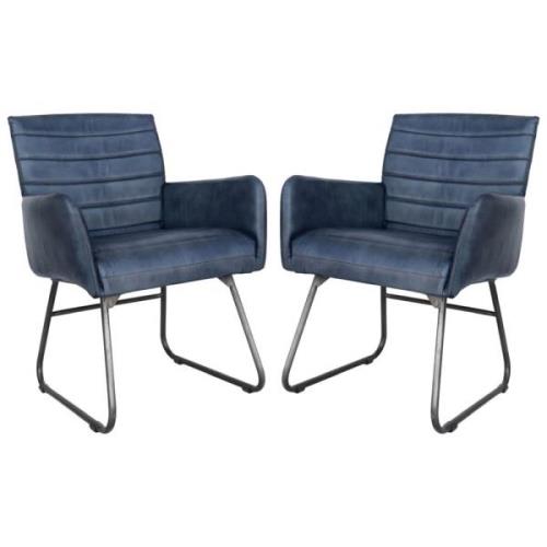 Granby Blue Leather Dining Chairs With Metal Legs In Pair