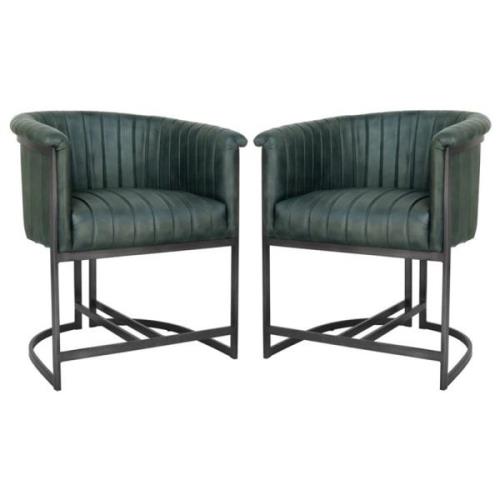 Elkhart Light Grey Leather Dining Chairs With Metal Legs In Pair