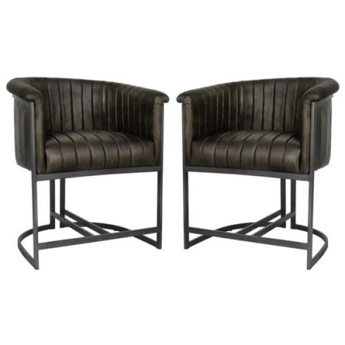 Elkhart Dark Grey Leather Dining Chairs With Metal Legs In Pair