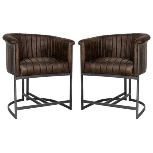 Elkhart Brown Leather Dining Chairs With Metal Legs In Pair