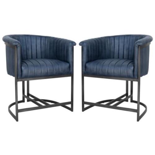 Elkhart Blue Leather Dining Chairs With Metal Legs In Pair