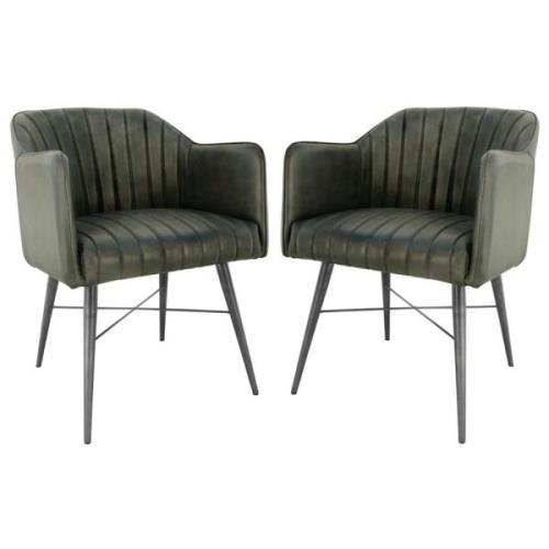 Fraser Light Grey Leather Dining Chairs With Metal Legs In Pair