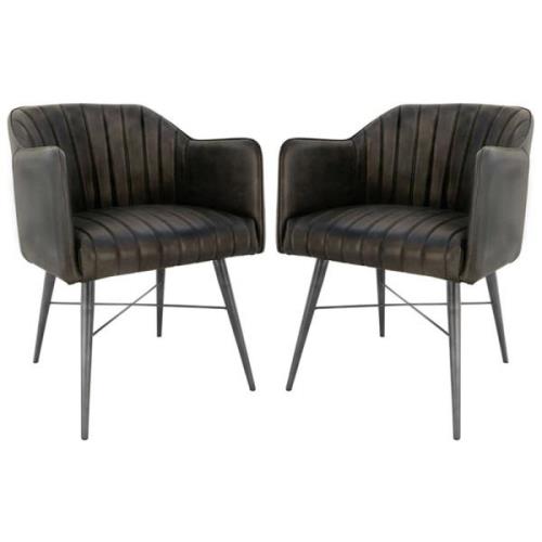 Fraser Dark Grey Leather Dining Chairs With Metal Legs In Pair