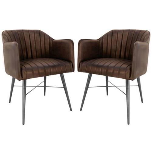 Fraser Brown Leather Dining Chairs With Metal Legs In Pair