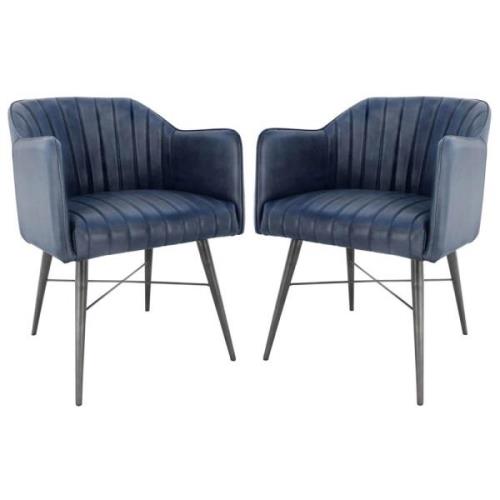 Fraser Blue Leather Dining Chairs With Metal Legs In Pair