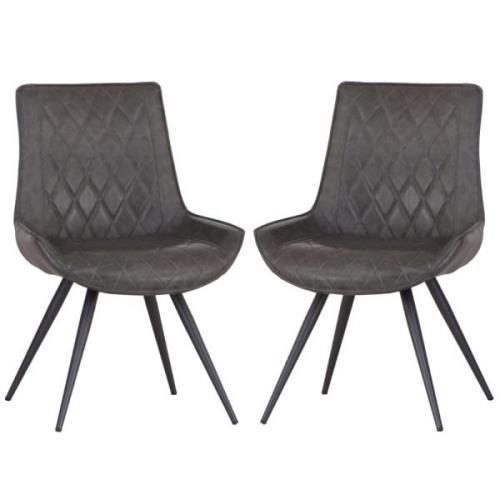 Arvada Grey PU Leather Dining Chairs With Metal Legs In Pair