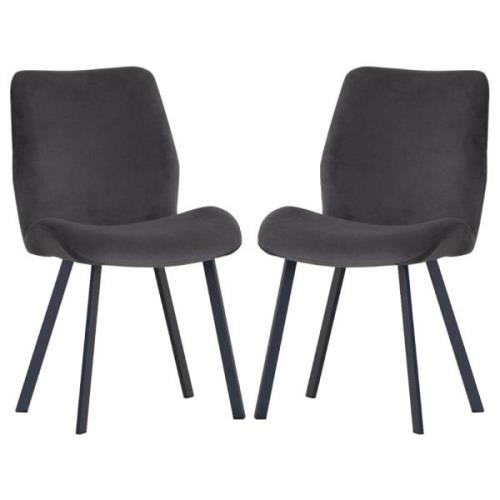 Brush Graphite Velvet Dining Chairs With Metal Legs In Pair