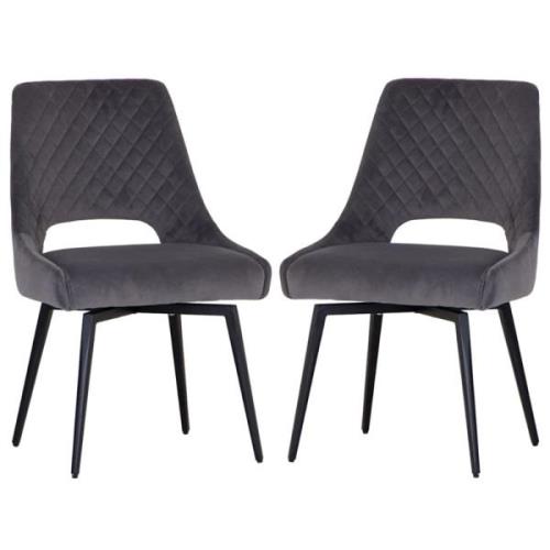 Akron Graphite Velvet Dining Chairs With Metal Legs In Pair