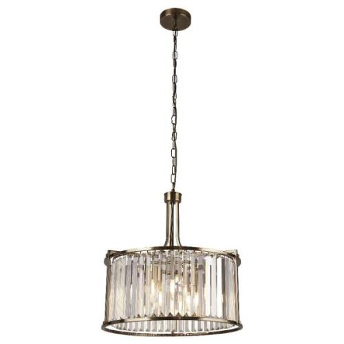 Victoria 5 Light Clear Crystal Pendant Light In Antique Brass