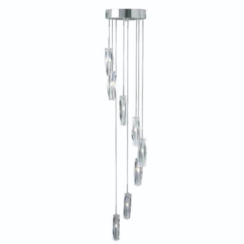 Sculptured Crystal Glass Multi Drop Pendant Light In Chrome