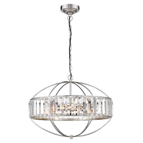 Flor Clear Crystal Shade Pendant Light Oval In Satin Nickel