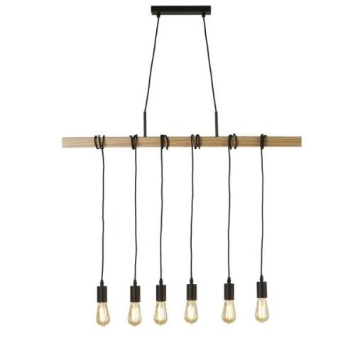 Woody 6 Light Natural Bar Pendant Light In Black