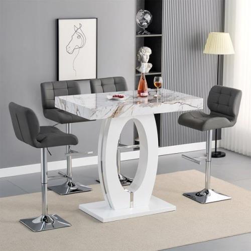 Halo Milo Marble Effect Bar Table With 4 Candid Grey Stools