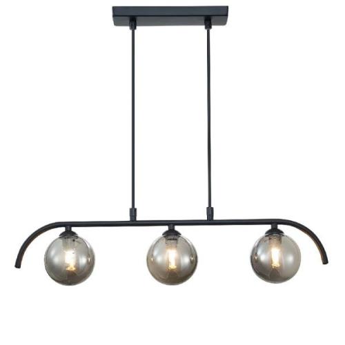 Otley 3 Light Smoked Globe Bar Pendant Light In Matt Black