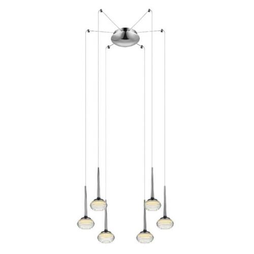 Lola LED 6 Light Ridged Glass Pendant Light In Chrome