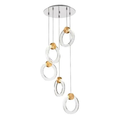 Linton 5 Light Glass Shade Pendant Light In Chrome And Gold