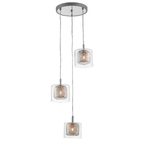 Lewisham 3 Light Clear Glass Pendant Light In Copper And Chrome