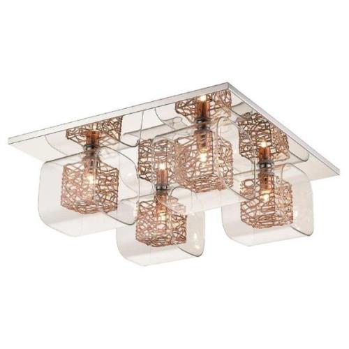 Holland 4 Light Clear Glass Flush Light In Copper And Chrome