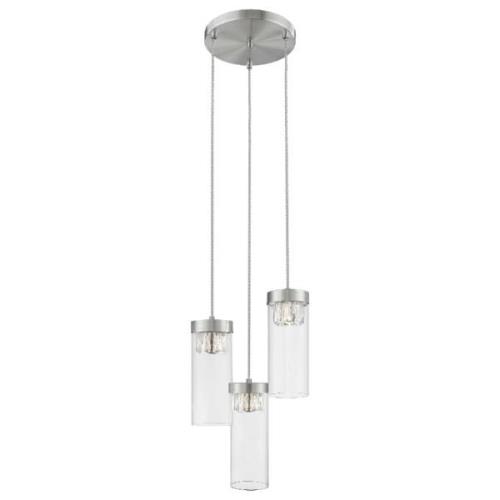 Socorro 3 Light Crystal Clear Pendant Light In Satin Nickel