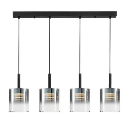 Roundhay 4 Light Smoked Glass Shade Bar Pendant Light In Black