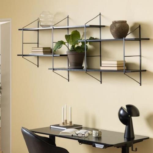 Berea Wall Hung Wooden Shelving Unit With Metal Frame In Black