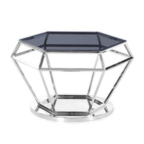 Albury Glass Coffee Table In Smoke With Polished Steel Frame