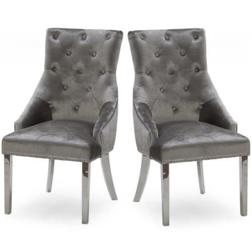 Enmore Crushed Velvet Dining Chair In Pewter In A Pair