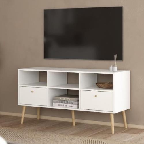 Casey Wooden TV Stand With 2 Drawers In White