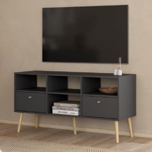 Casey Wooden TV Stand With 2 Drawers In Dark Grey