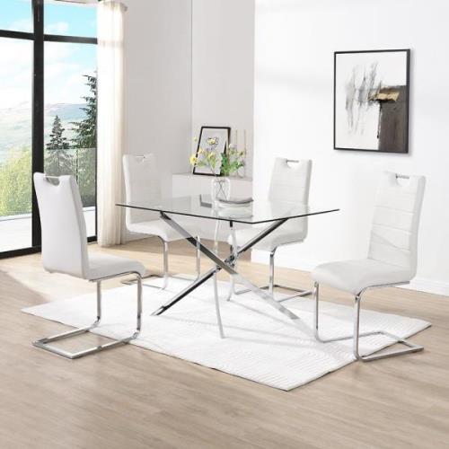 Daytona Small Glass Dining Table With 4 Petra White Chairs