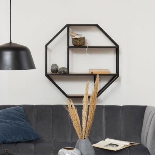 Sparks Wooden Wall Shelf With 3 Shelves In Oak And Black