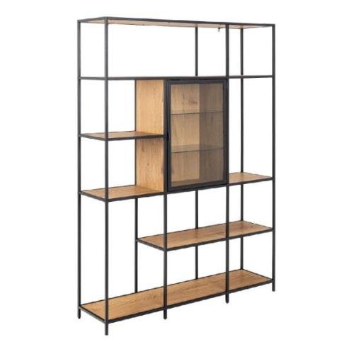 Sparks Wooden Bookcase With 1 Door 7 Shelves In Oak And Black