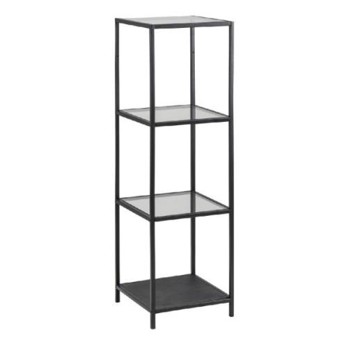 Sparks Clear Glass Bookcase With 3 Shelves And Black Metal Frame