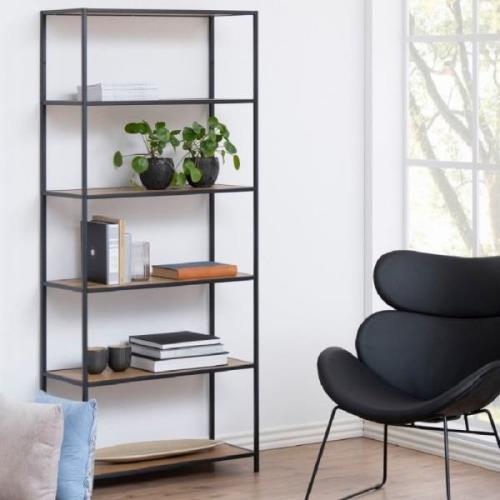 Sparks Wooden Bookcase With 5 Shelves In Oak And Ash Black