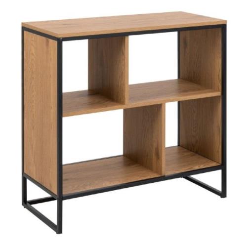 Seguin Wooden Bookcase With 4 Shelves In Oak And Black