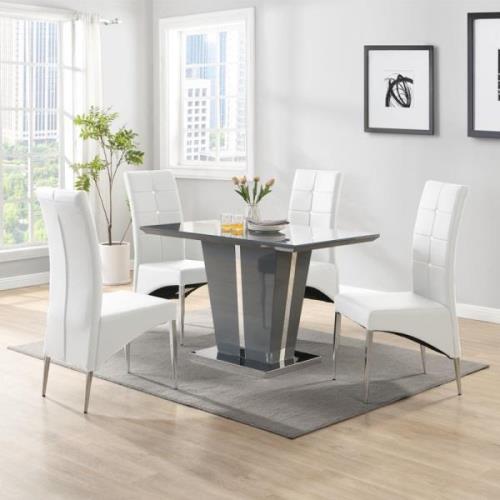 Memphis Small Grey Gloss Dining Table With 4 Vesta White Chairs