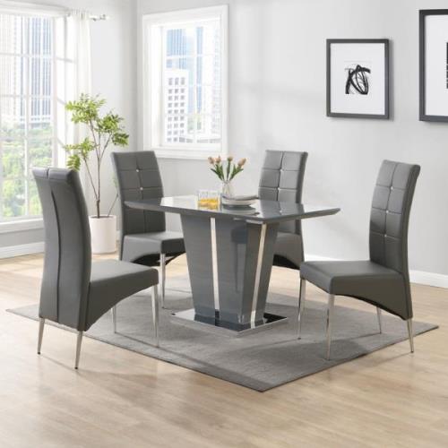 Memphis Small Grey Gloss Dining Table With 4 Vesta Grey Chairs