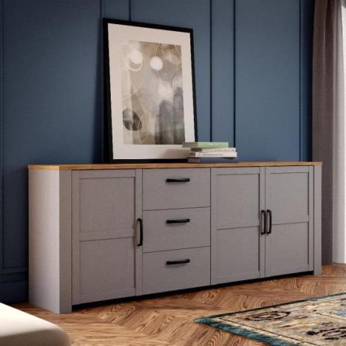 Belgin Wooden Sideboard With 3 Doors 3 Drawers In Grey Oak