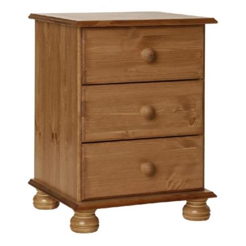 Copenham Wooden Bedside Cabinet With 3 Drawers In Pine