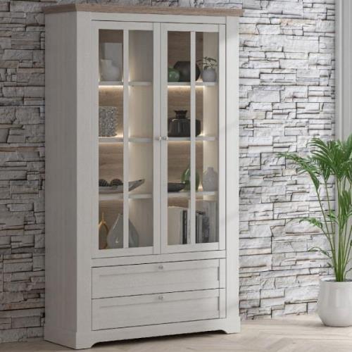 Iloppa Wooden Display Cabinet With 2 Door 2 Drawer In Snowy Oak